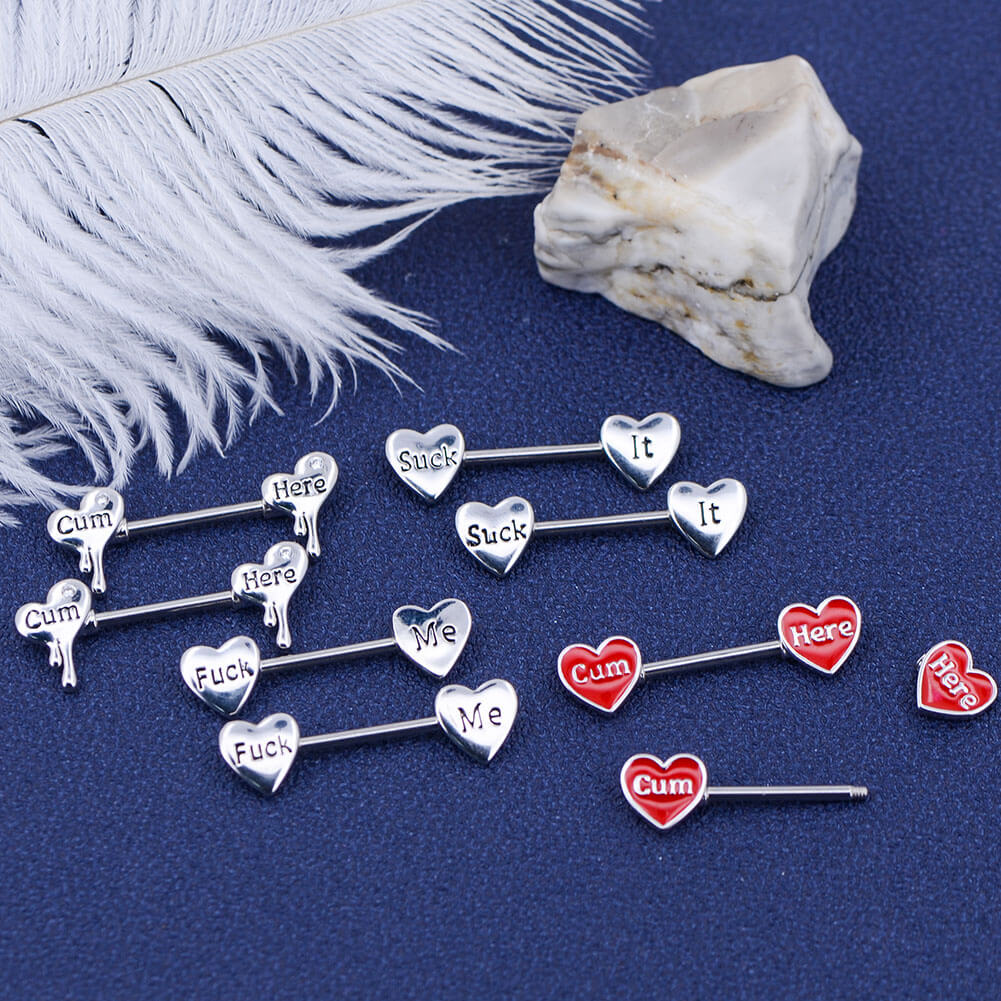 2Pcs Melting Heart and Letter Nipple Rings Pack