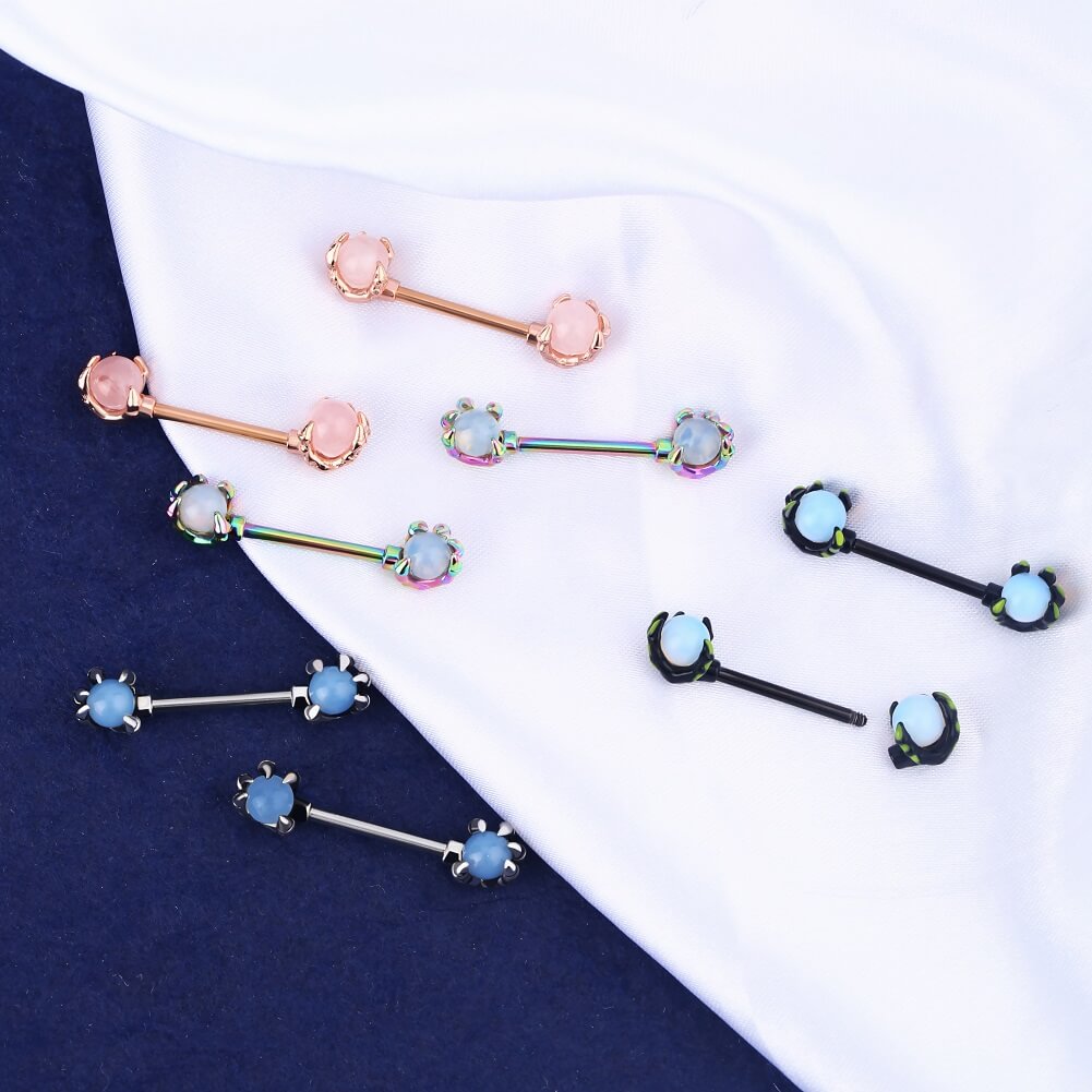 2Pcs Dragon Claws Gemstone Nipple Rings Pack