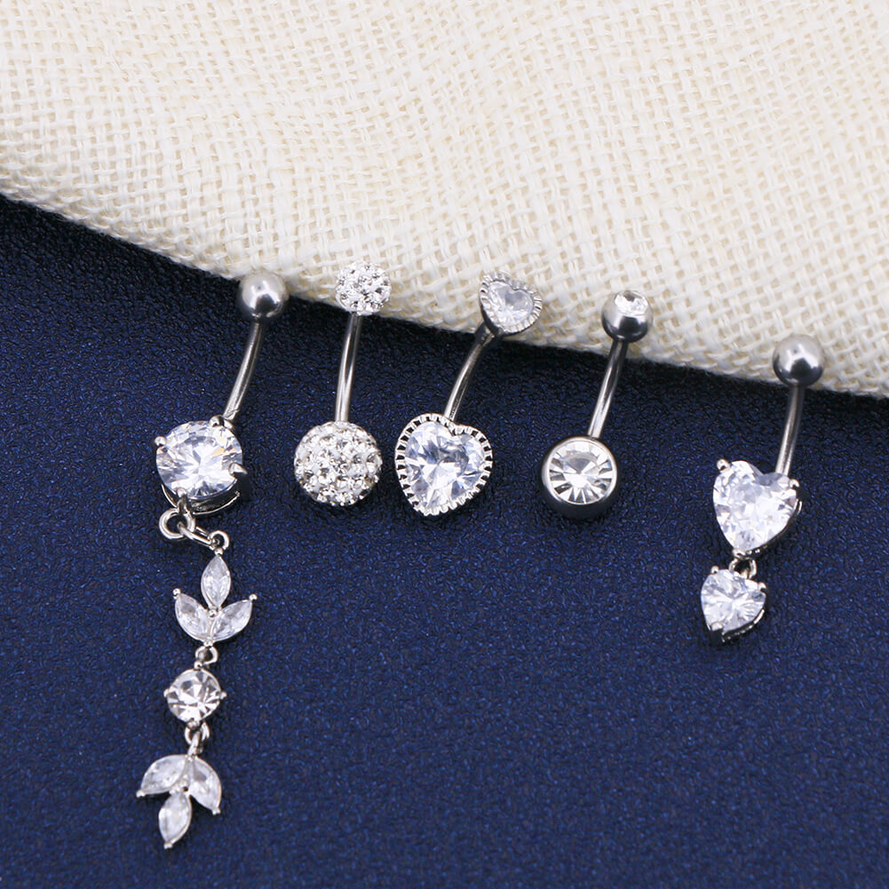 5Pcs CZ Dangle Belly Rings Set