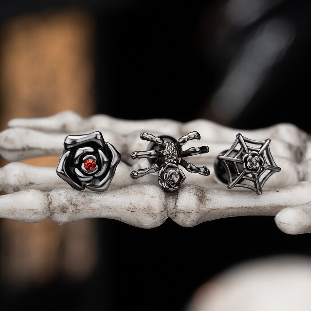 3PCS RoseWebSpider Cartilage Studs Set