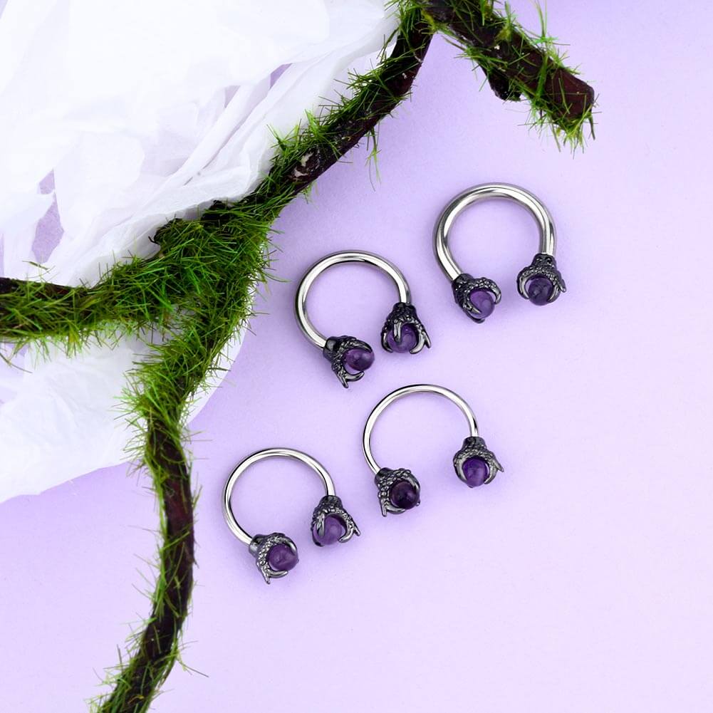 12G Amethyst Dragon Claw Horseshoe Septum Ring