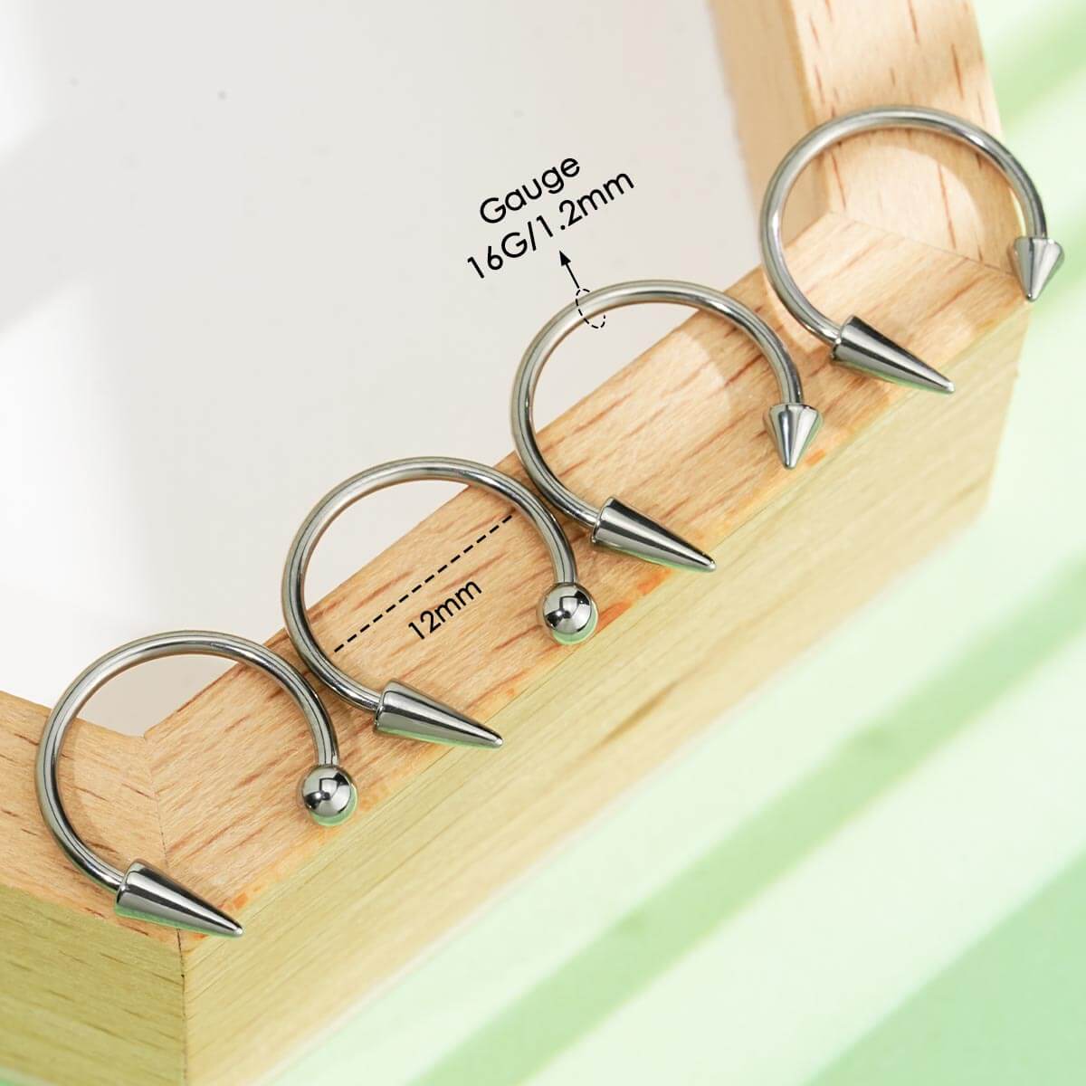 4PCS Spike and Ball Ends Horseshoe Septum Ring Set