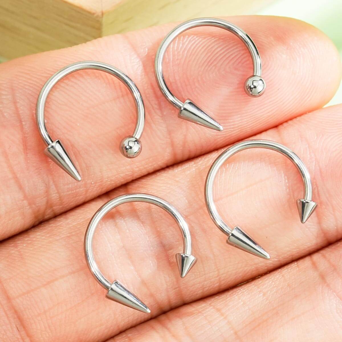 4PCS Spike and Ball Ends Horseshoe Septum Ring Set