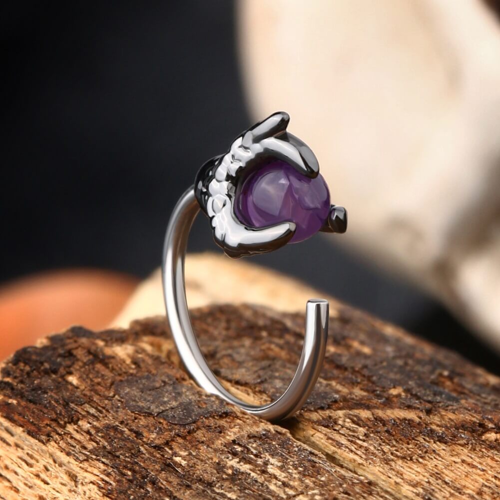Amethyst Dragon Claw Nose Hoop