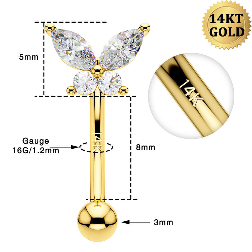 14K Gold CZ Butterfly Rook Earring