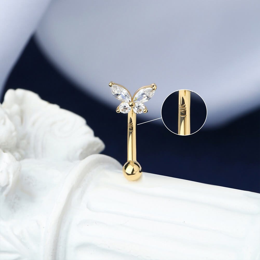 14K Gold CZ Butterfly Rook Earring