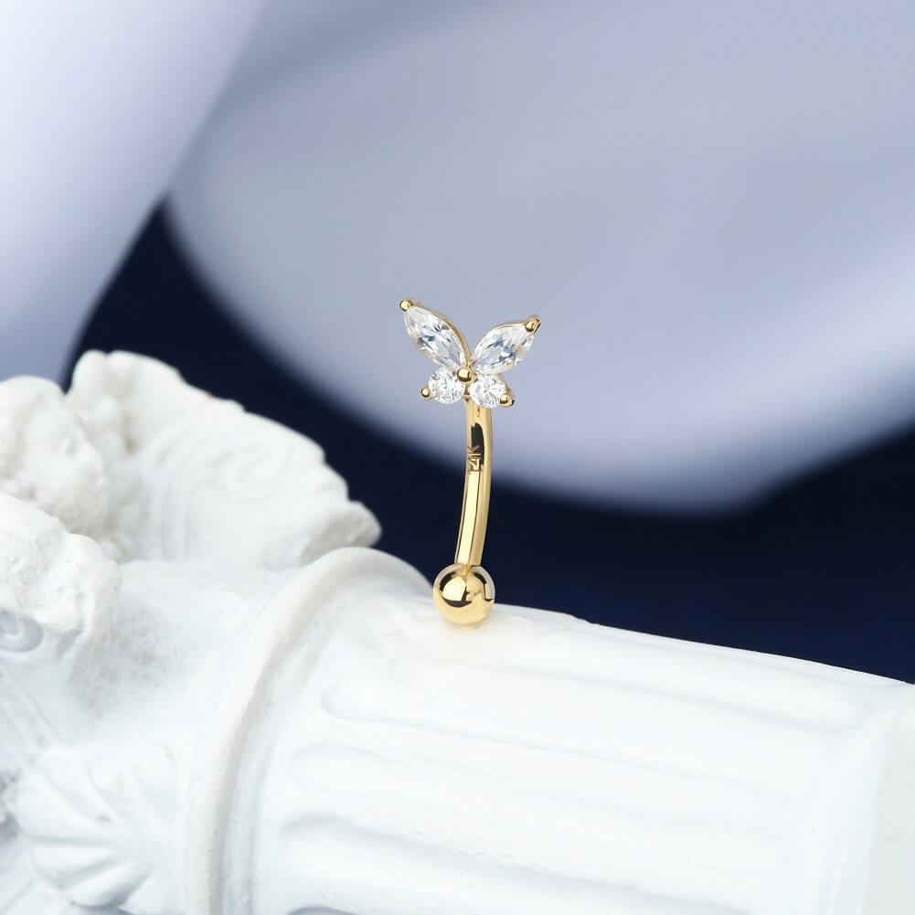 14K Gold CZ Butterfly Rook Earring