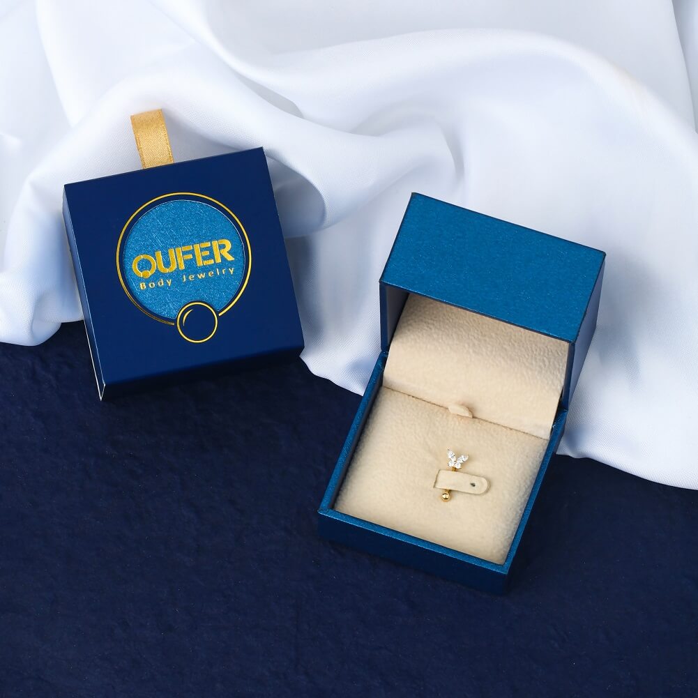 14K Gold CZ Butterfly Rook Earring
