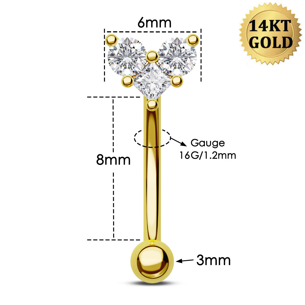14K Gold Heart Shape CZ Rook Earring