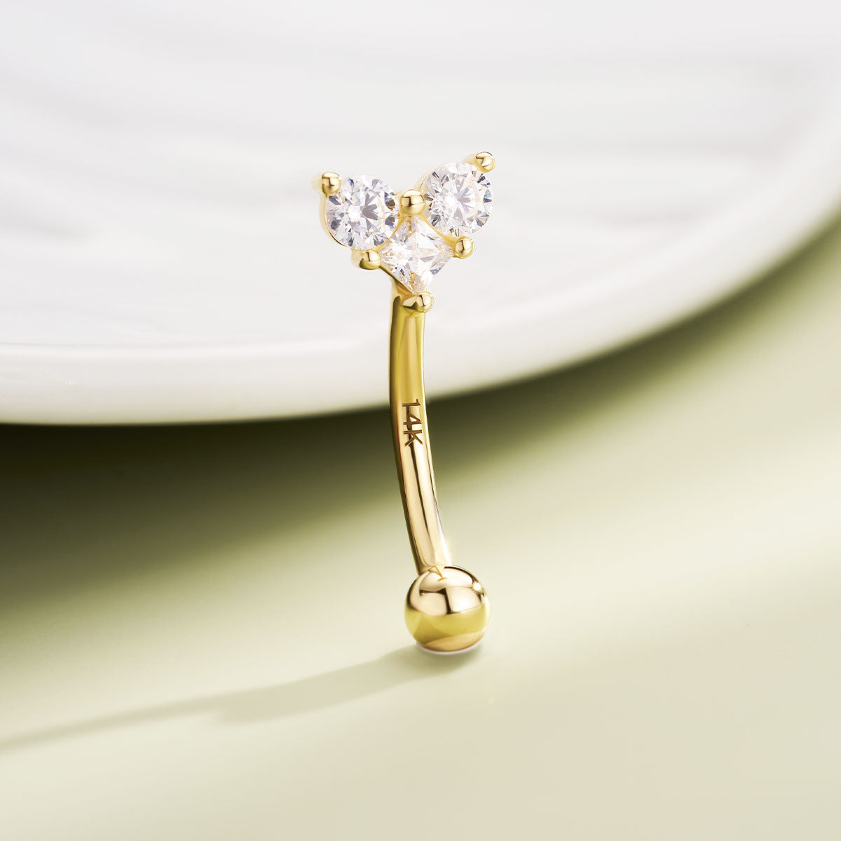 14K Gold Heart Shape CZ Rook Earring
