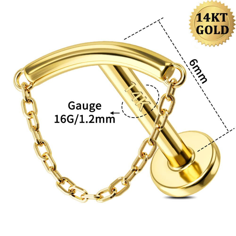 14K Gold Chain Internally Threaded Cartilage Earring