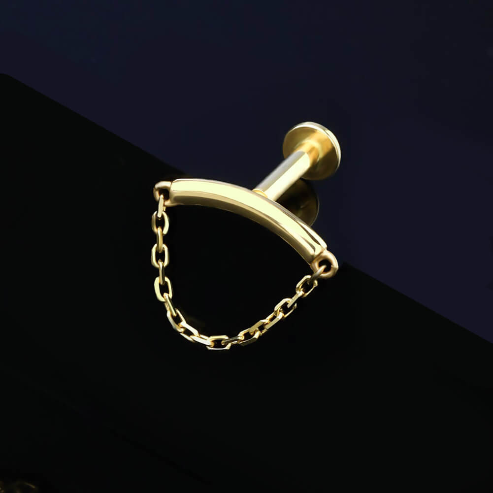14K Gold Chain Internally Threaded Cartilage Earring