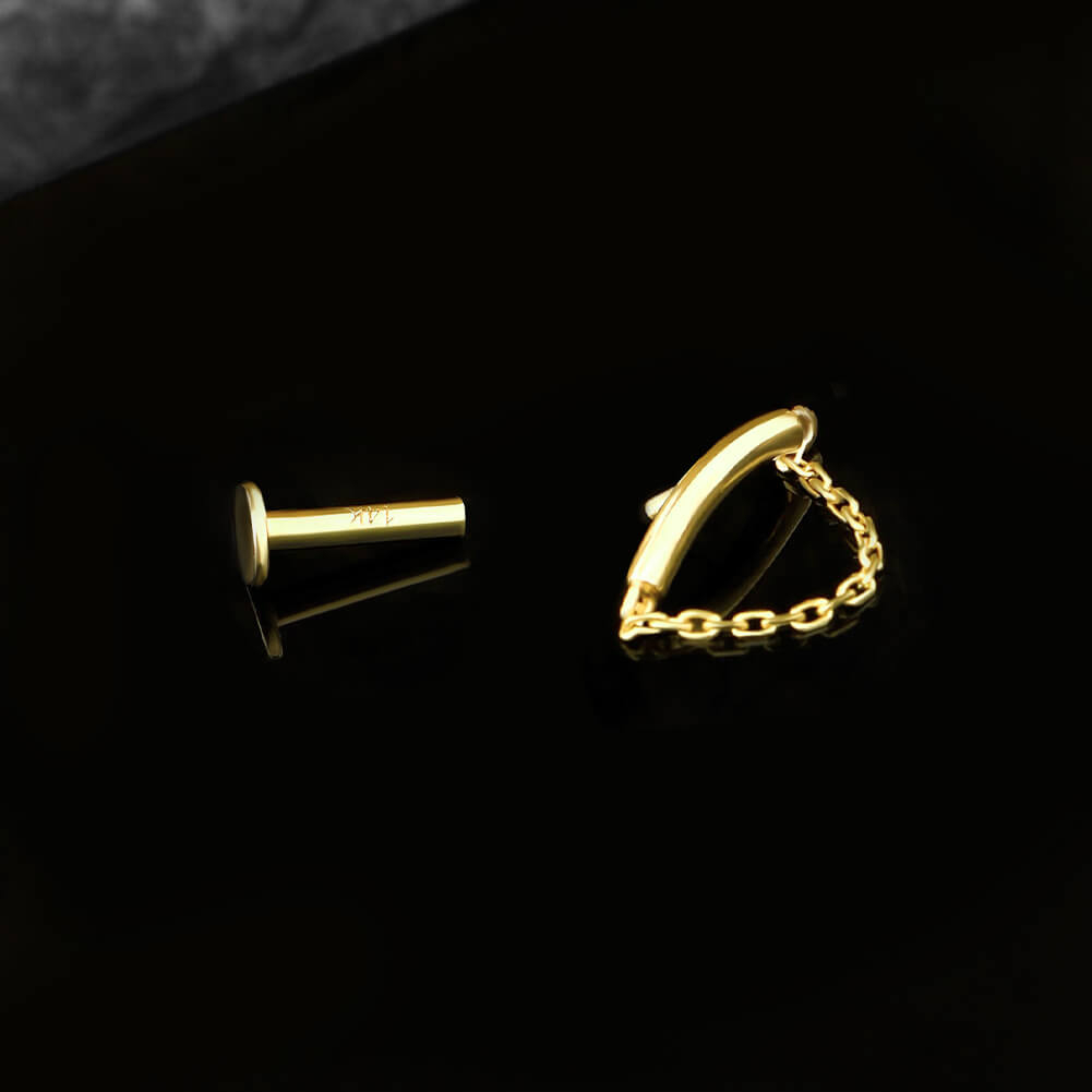 14K Gold Chain Internally Threaded Cartilage Earring