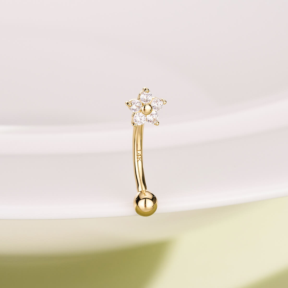 14K Gold Clear CZ Flower Rook Earring