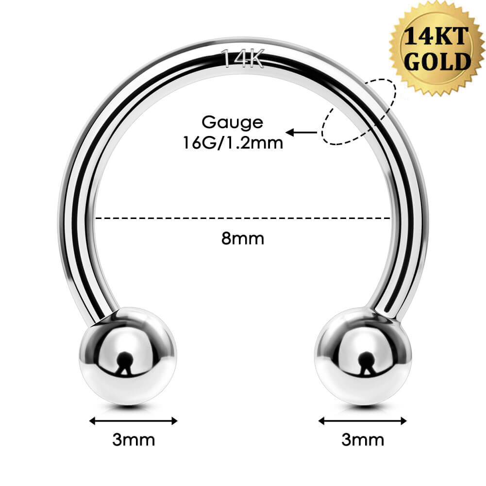 14K White Gold Internally Threaded Horseshoe Septum Ring
