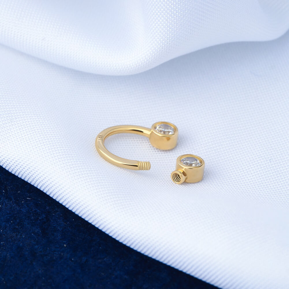 14K Gold CZ Horseshoe Septum Ring