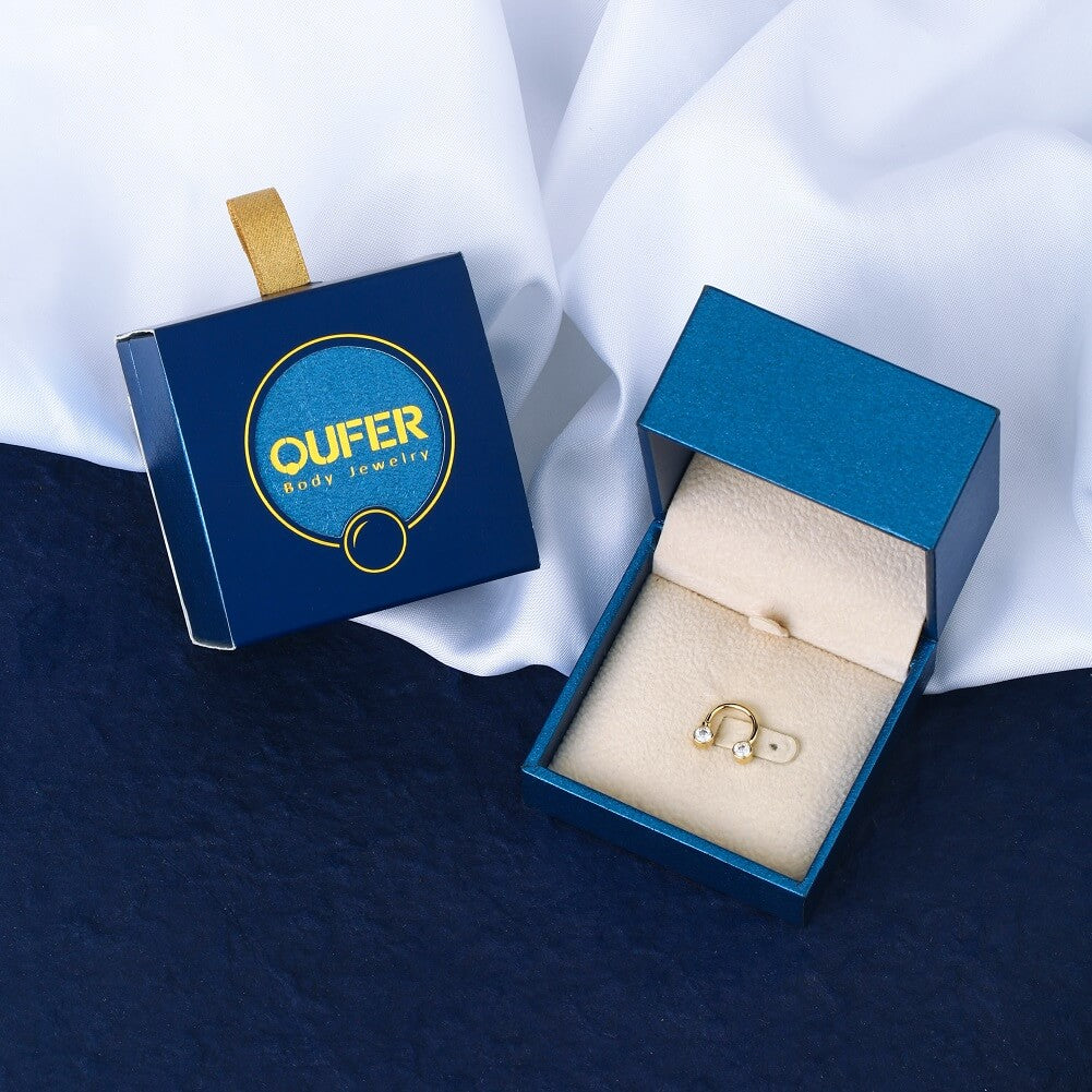 14K Gold CZ Horseshoe Septum Ring