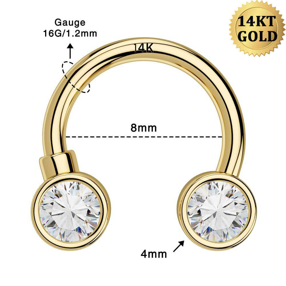 14K Gold CZ Horseshoe Septum Ring