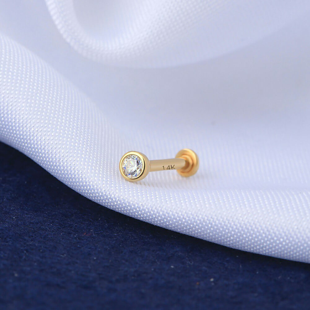 14K Gold CZ Labret Lip Stud