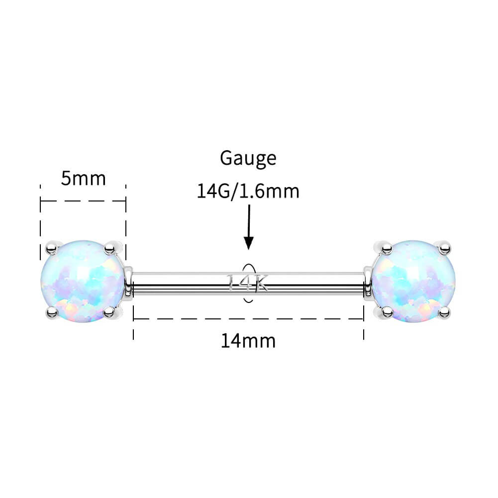 14K White Gold Round Opal Nipple Ring