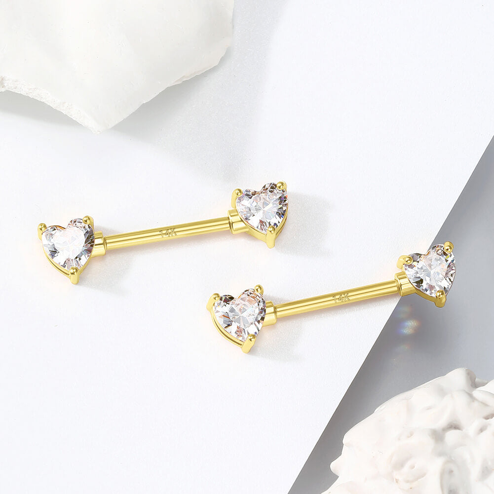 14K Gold Heart CZ Nipple Ring