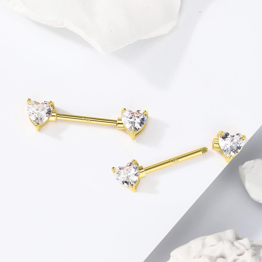 14K Gold Heart CZ Nipple Ring