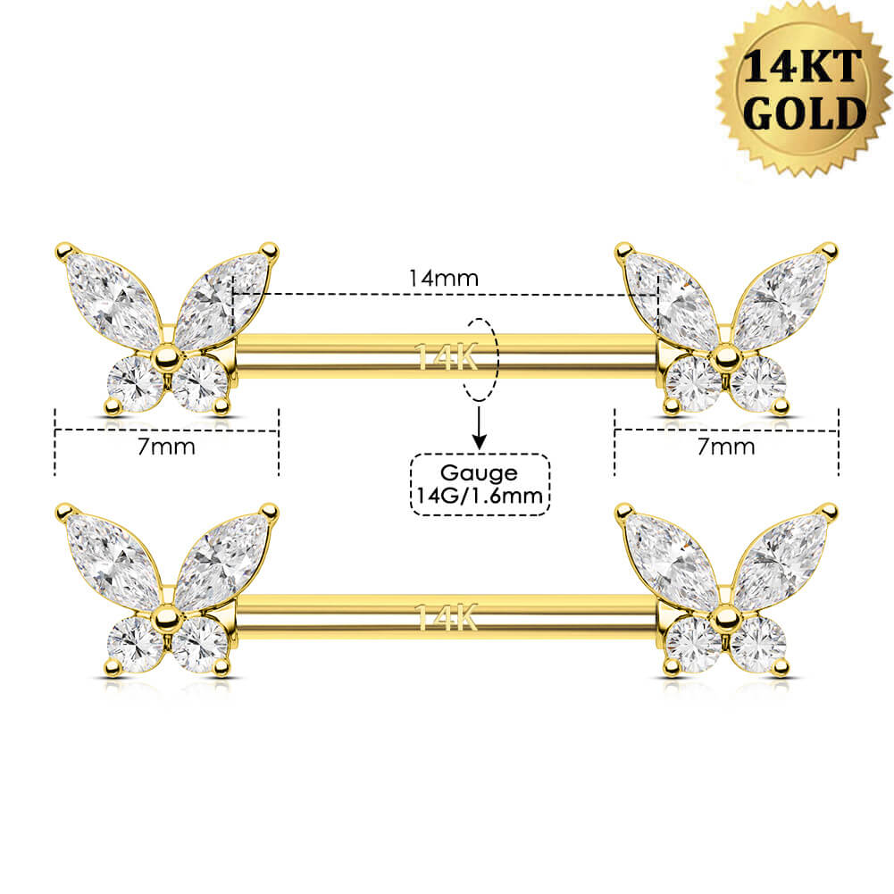 14K Gold Butterfly Nipple Ring