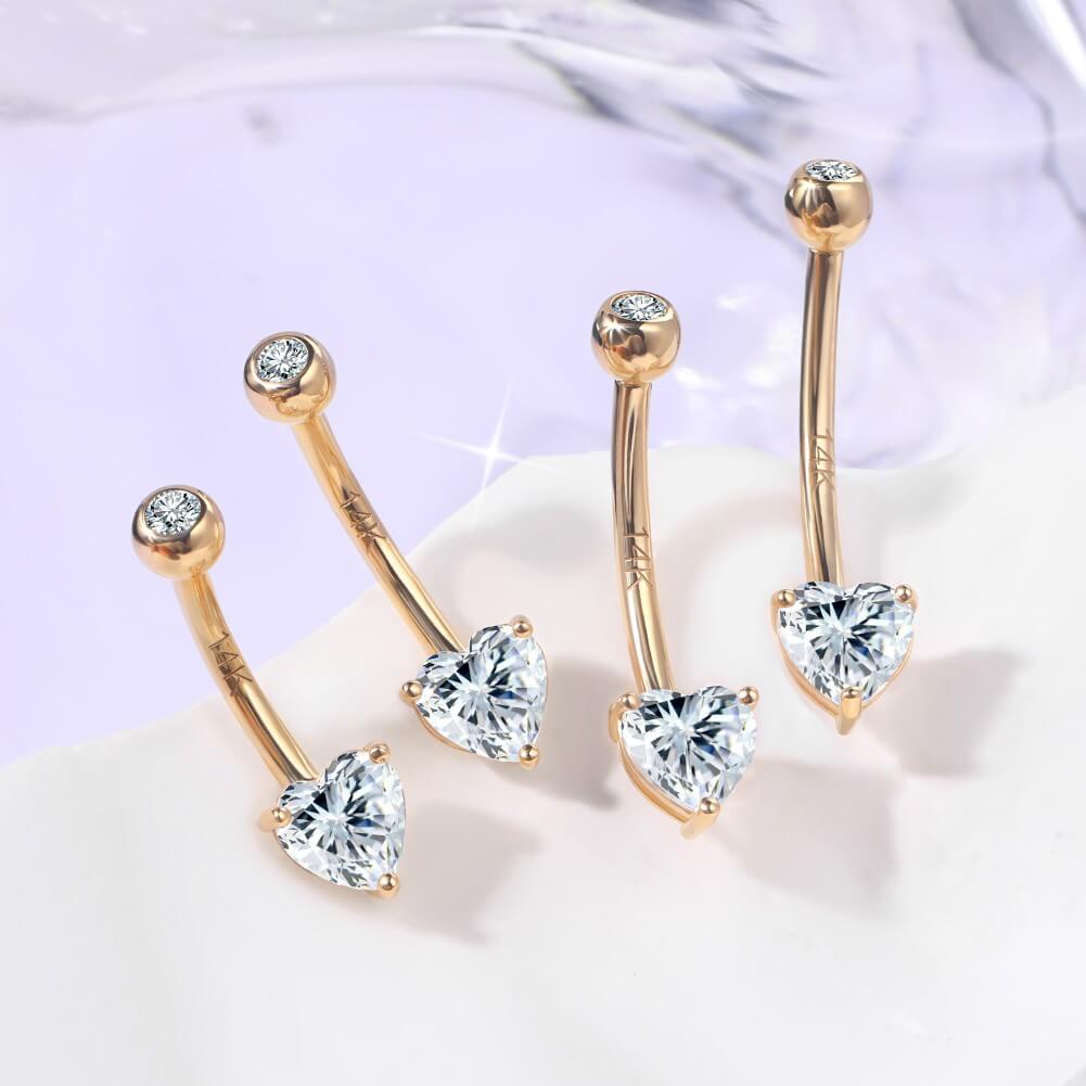 14K Gold Heart CZ Belly Ring