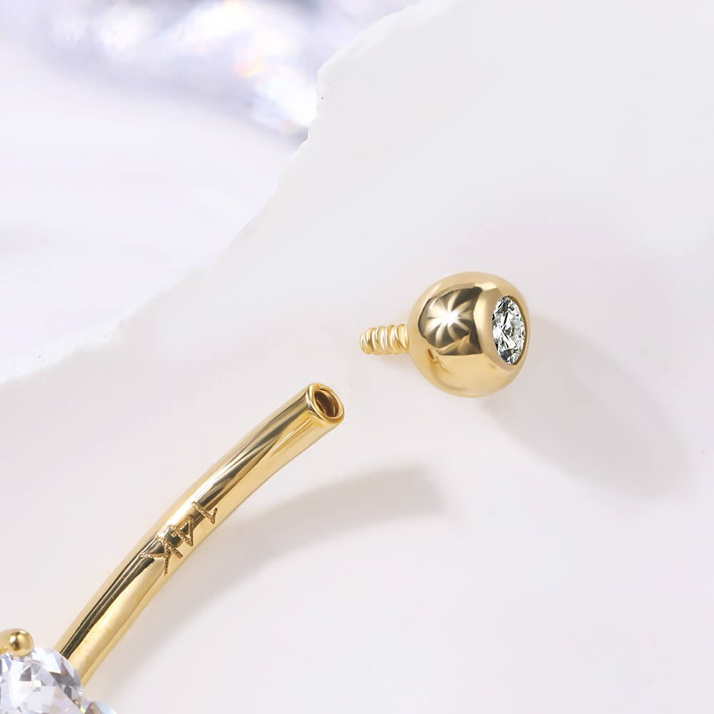 14K Gold Heart CZ Belly Ring