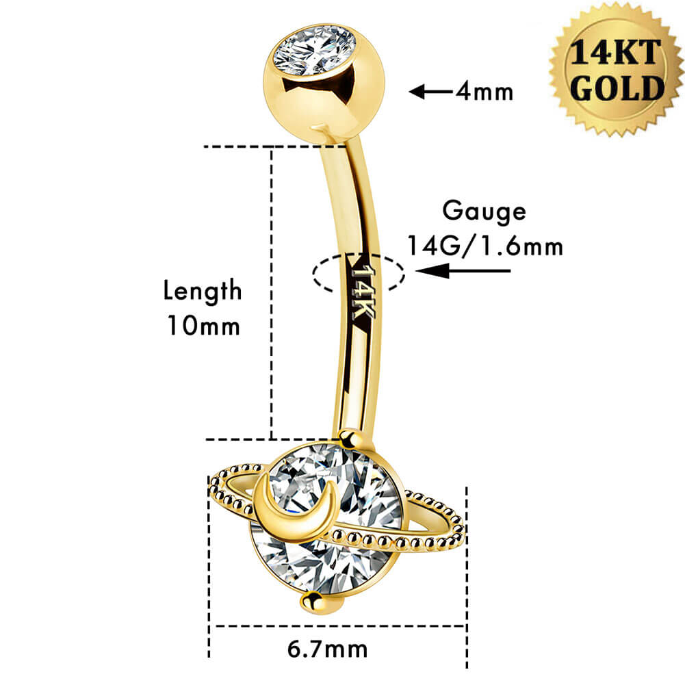 14K Gold Planet CZ Belly Ring