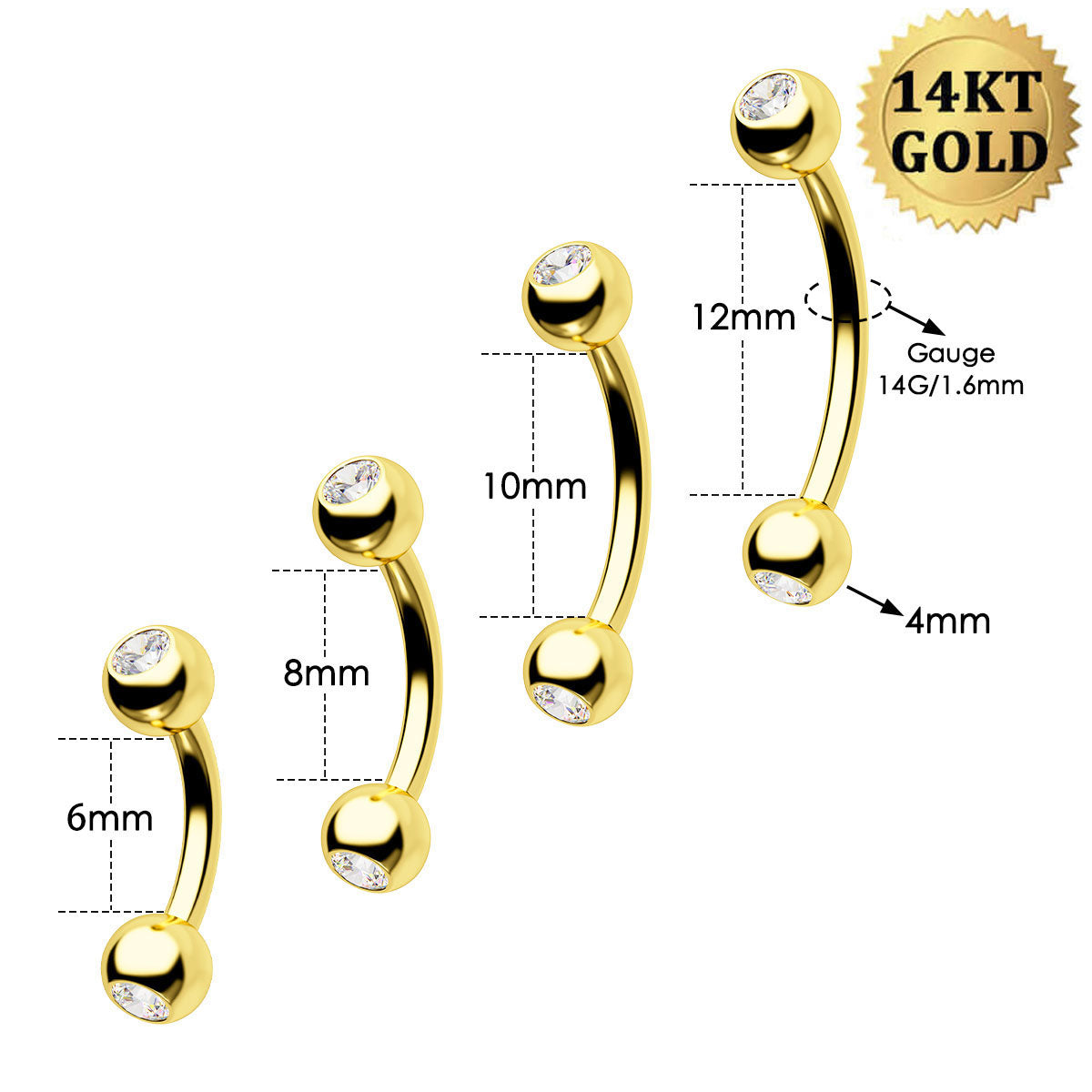 14K Gold CZ Belly Ring
