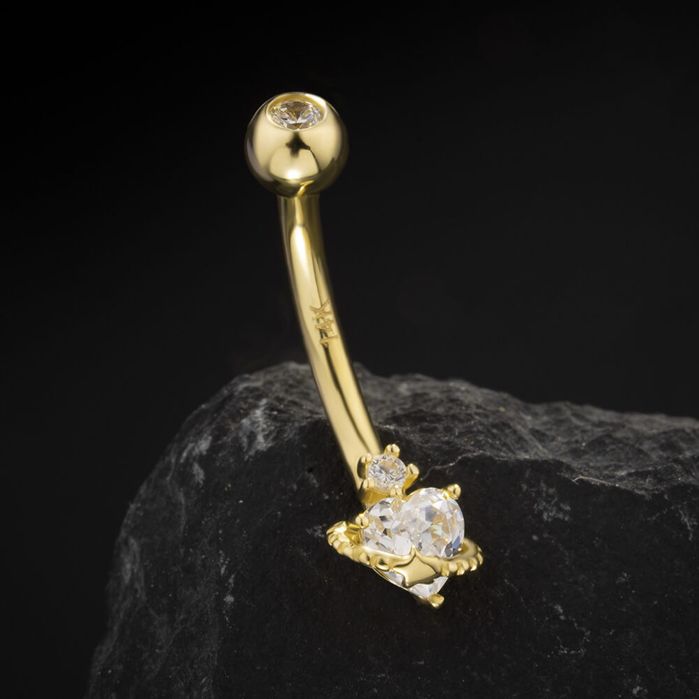 14K Gold Heart & Star Orbit Belly Ring