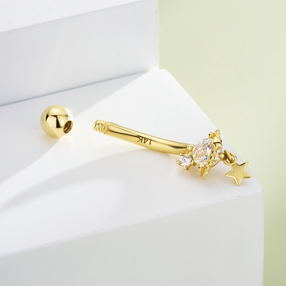 14K Gold Celestial Saturn Belly Ring