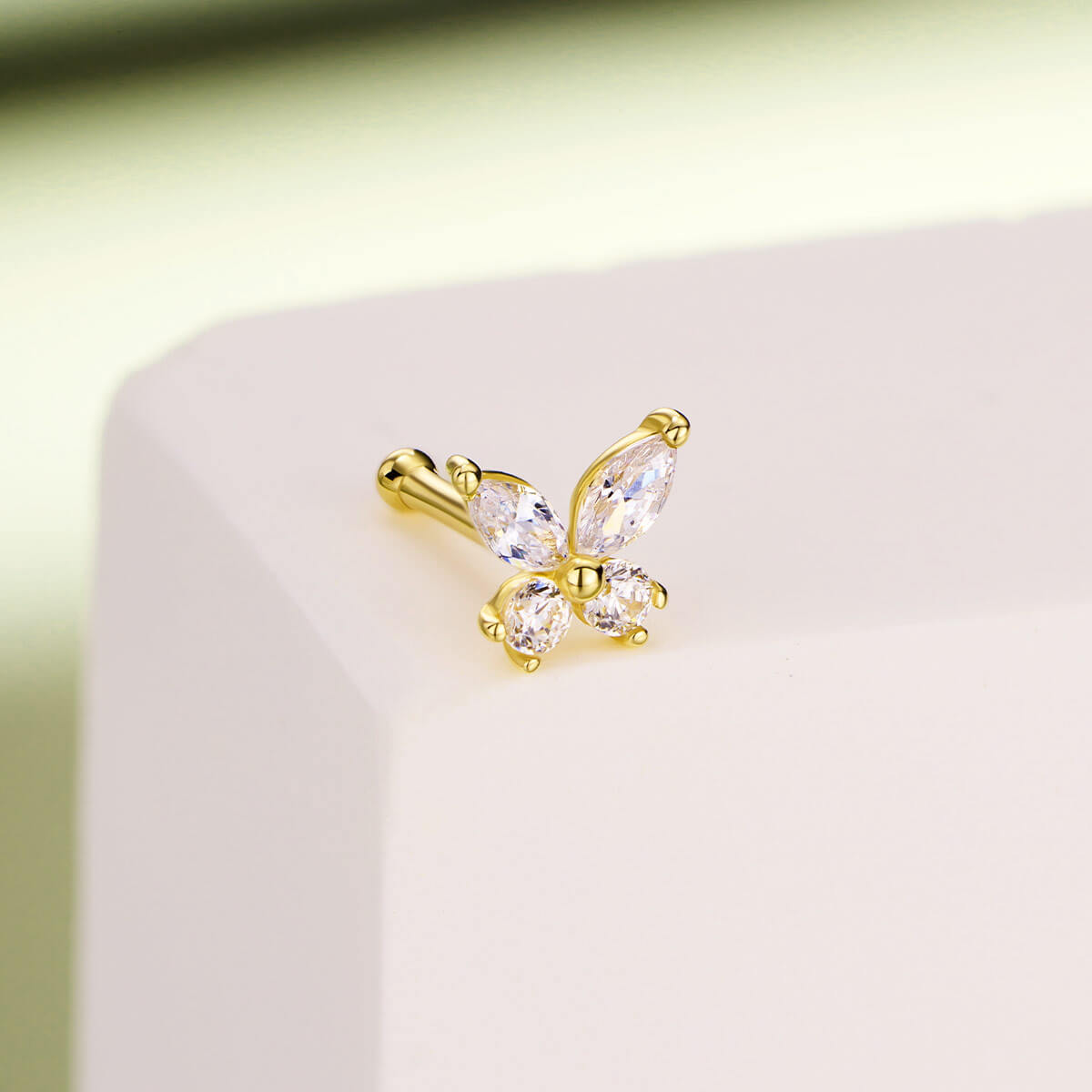 14K Gold CZ Butterfly Top Nose Stud