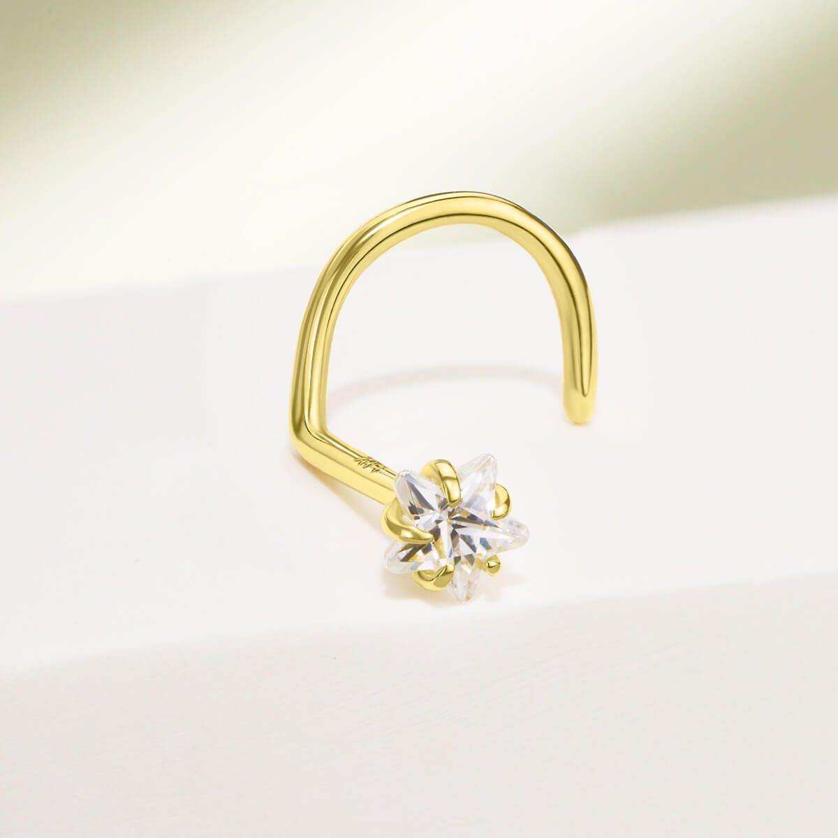 14K Gold Screw Crystal Star Nose Stud