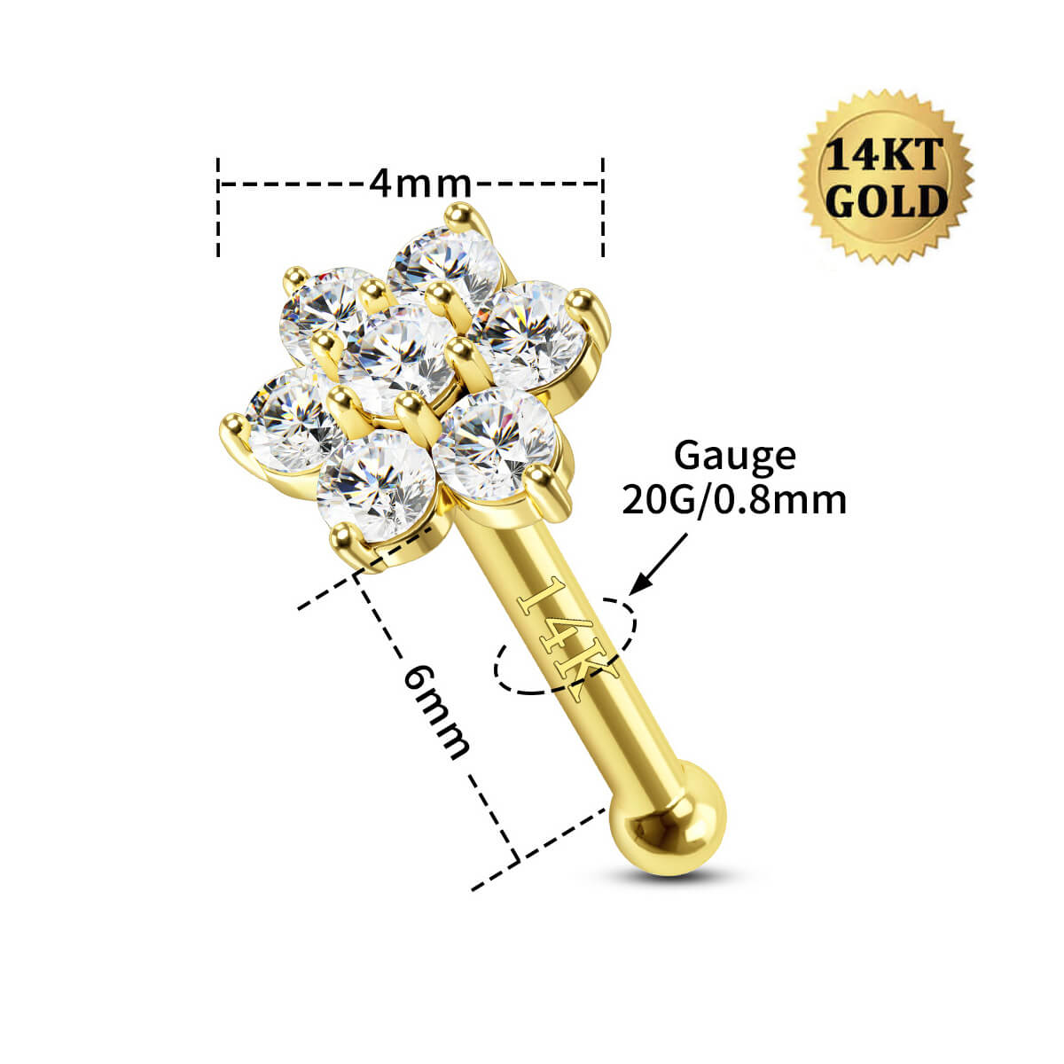 14K Gold Flower Top Nose Bone Stud