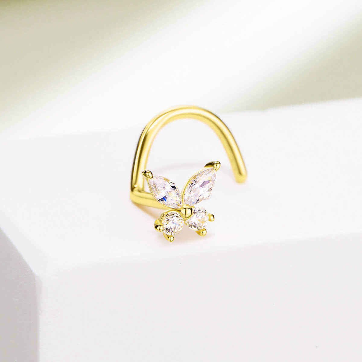 14K Gold CZ Butterfly Nose Stud