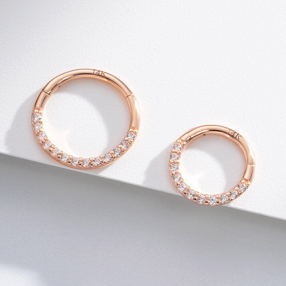 18G 14K Rose Gold CZ Segment Helix Ring