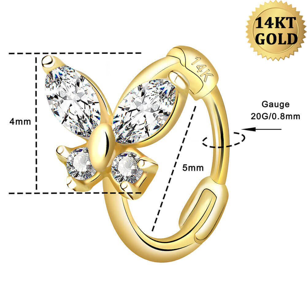 14K Gold CZ Butterfly Tragus Earring