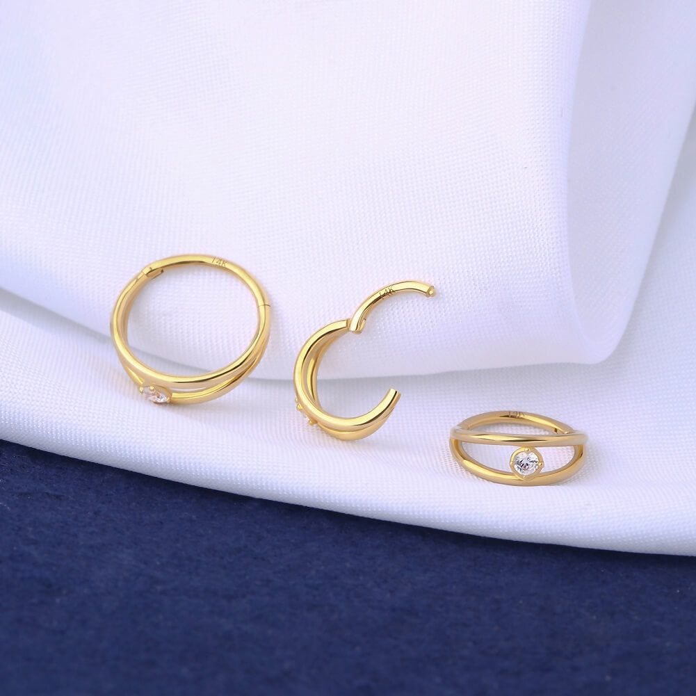 14K Gold CZ Double Layer Cartilage Earrings