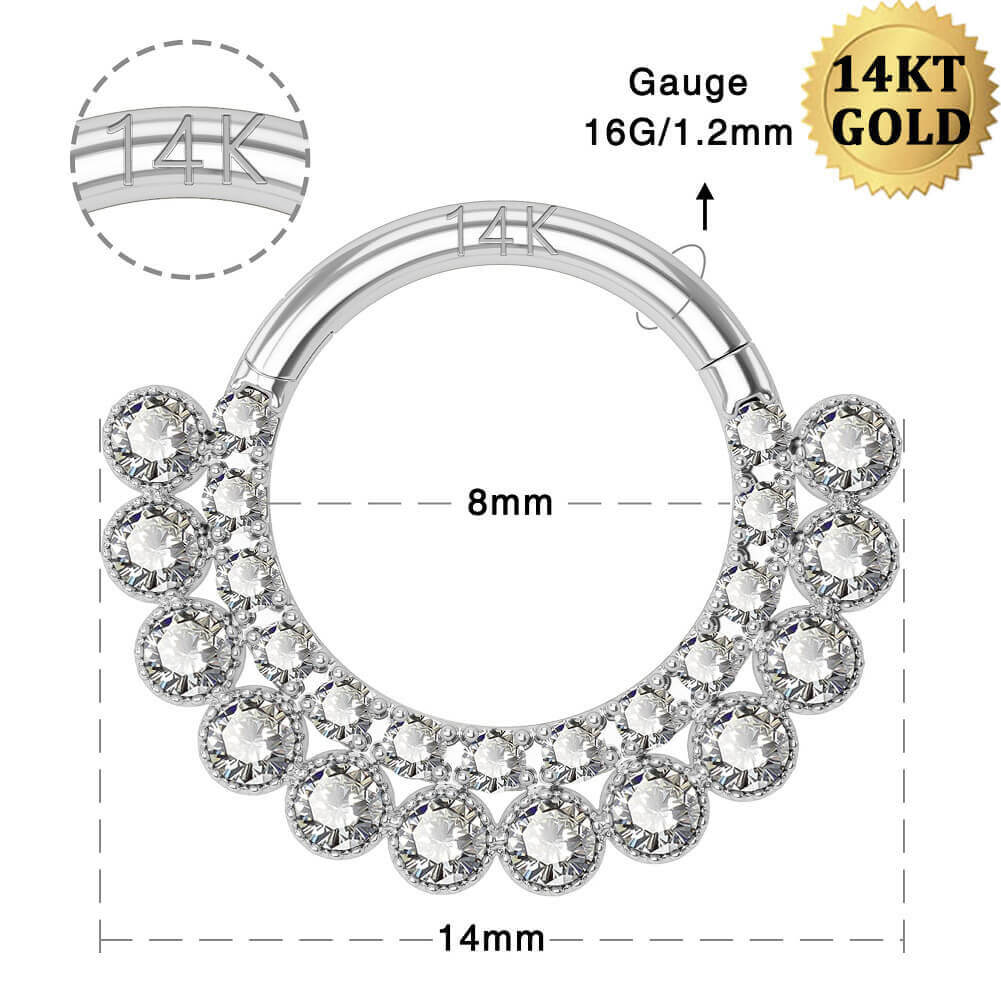14K White Gold Clear CZ Segment Septum Ring