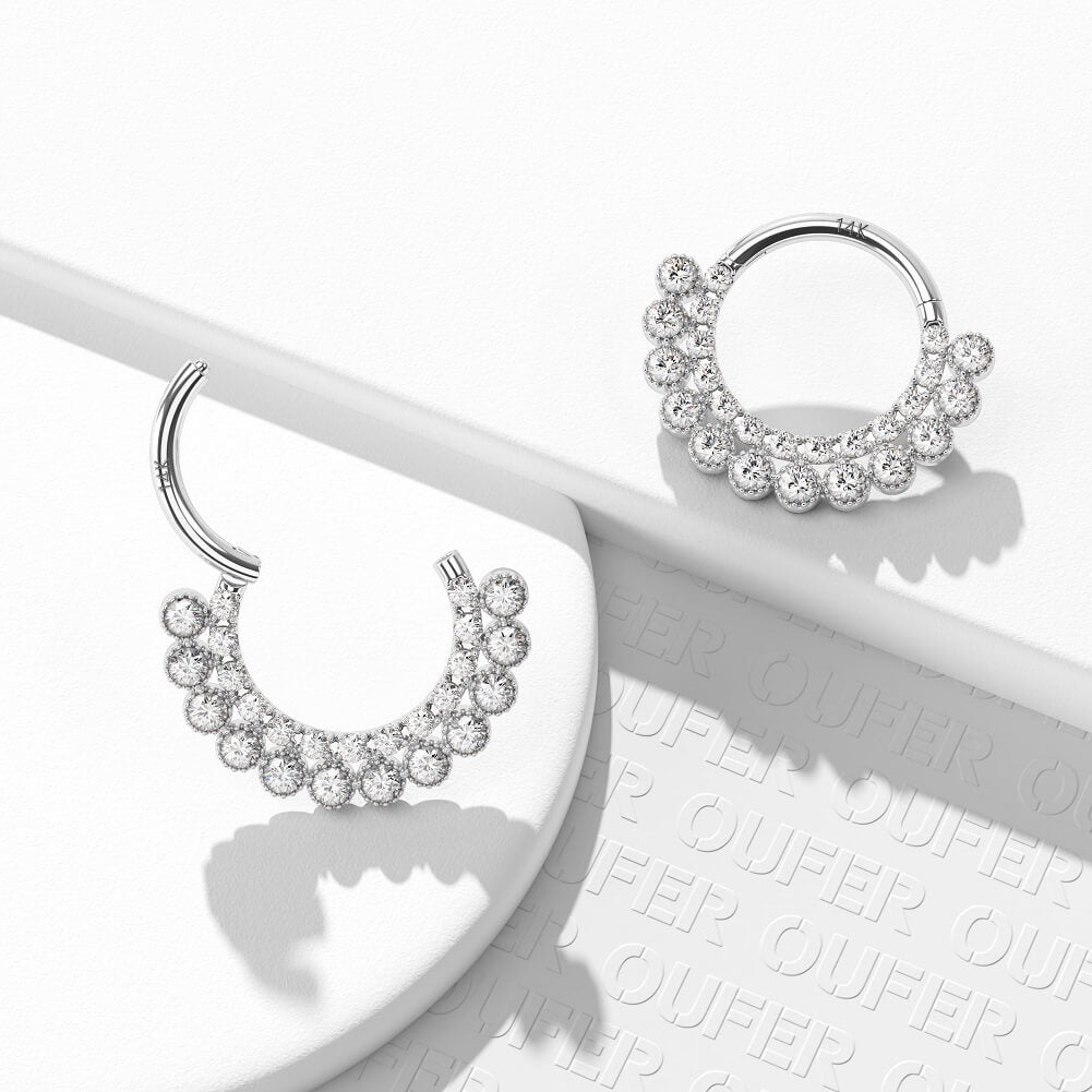 14K White Gold Clear CZ Segment Septum Ring