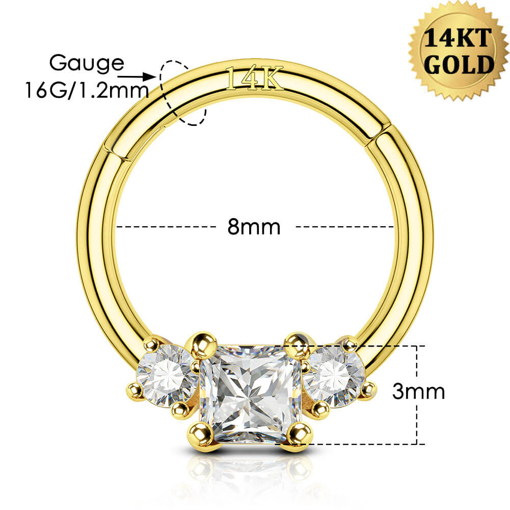 14K Gold CZ Daith & Septum Segment Ring