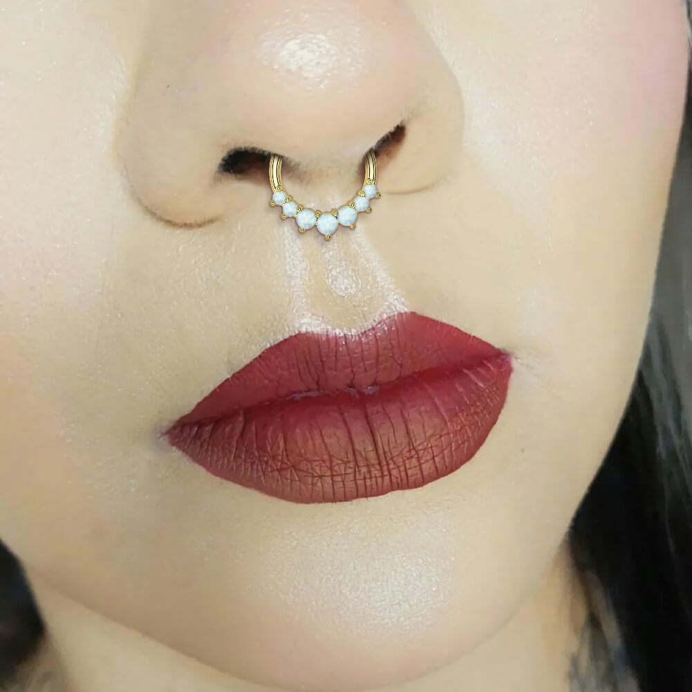 14K Gold Opal Segment Septum Ring