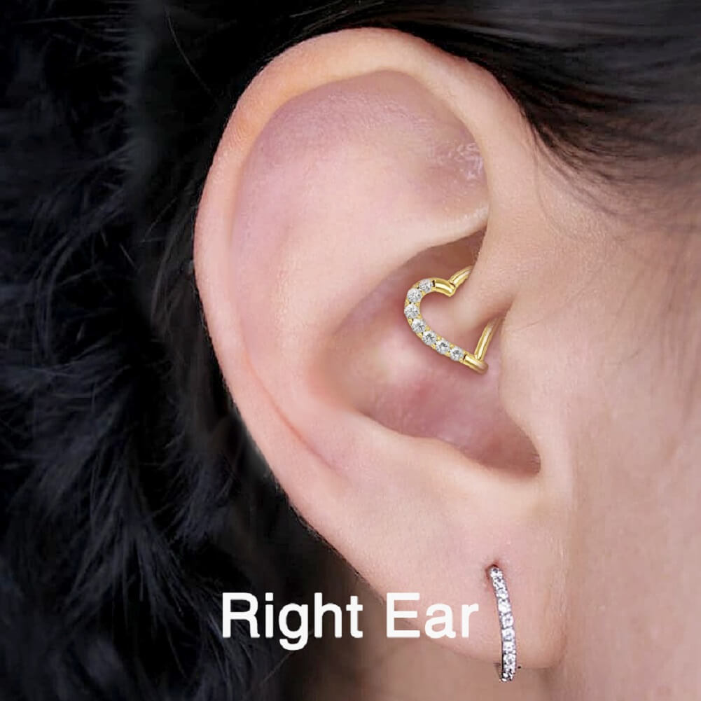 14K Gold CZ Heart Shaped Daith Earring