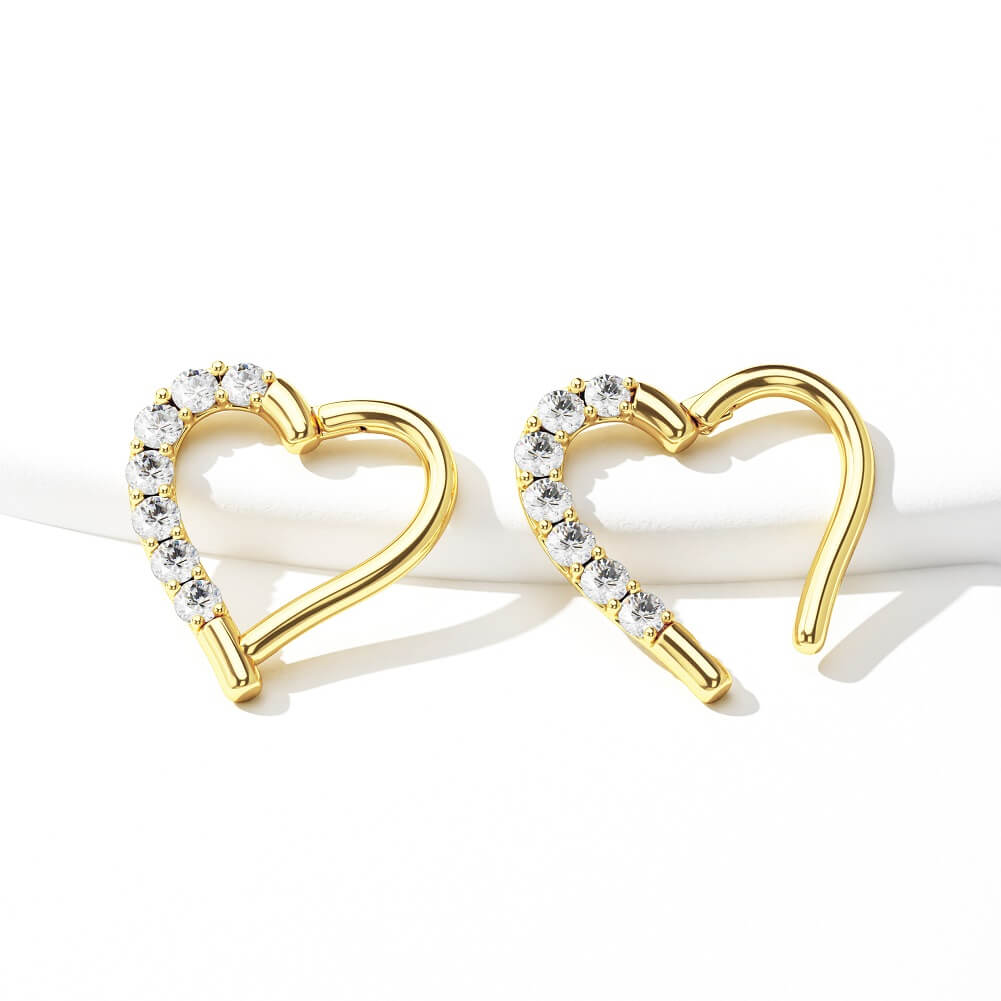 14K Gold CZ Heart Shaped Daith Earring
