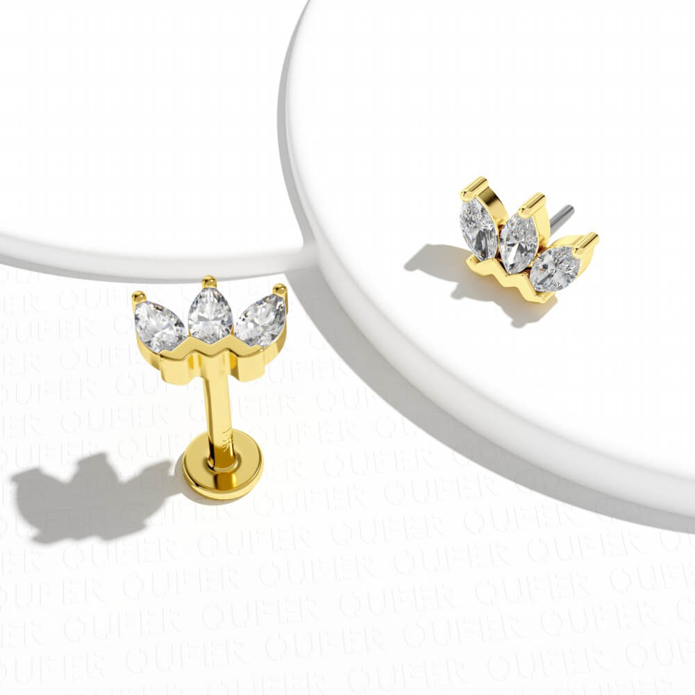 14K Gold Crown CZ Threadless Nose Stud