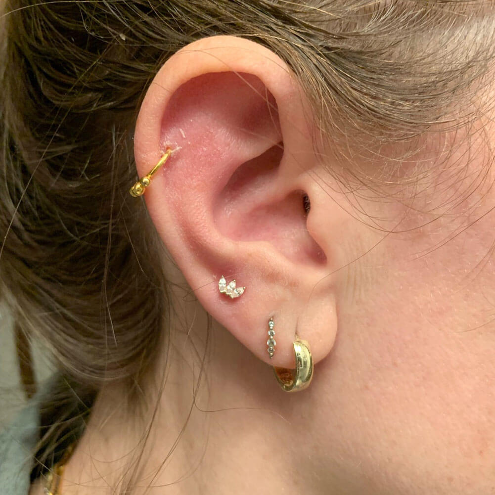 14K Gold Crown CZ Threadless Nose Stud