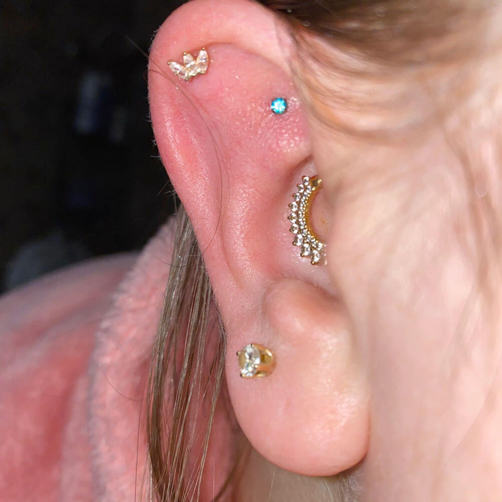 14K Gold Crown CZ Threadless Nose Stud