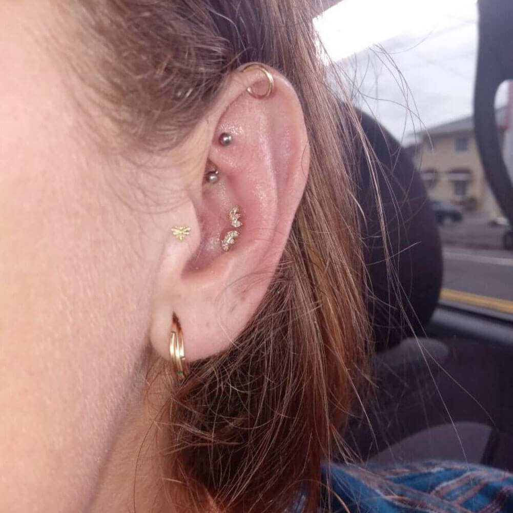 14K Gold Crown CZ Threadless Nose Stud